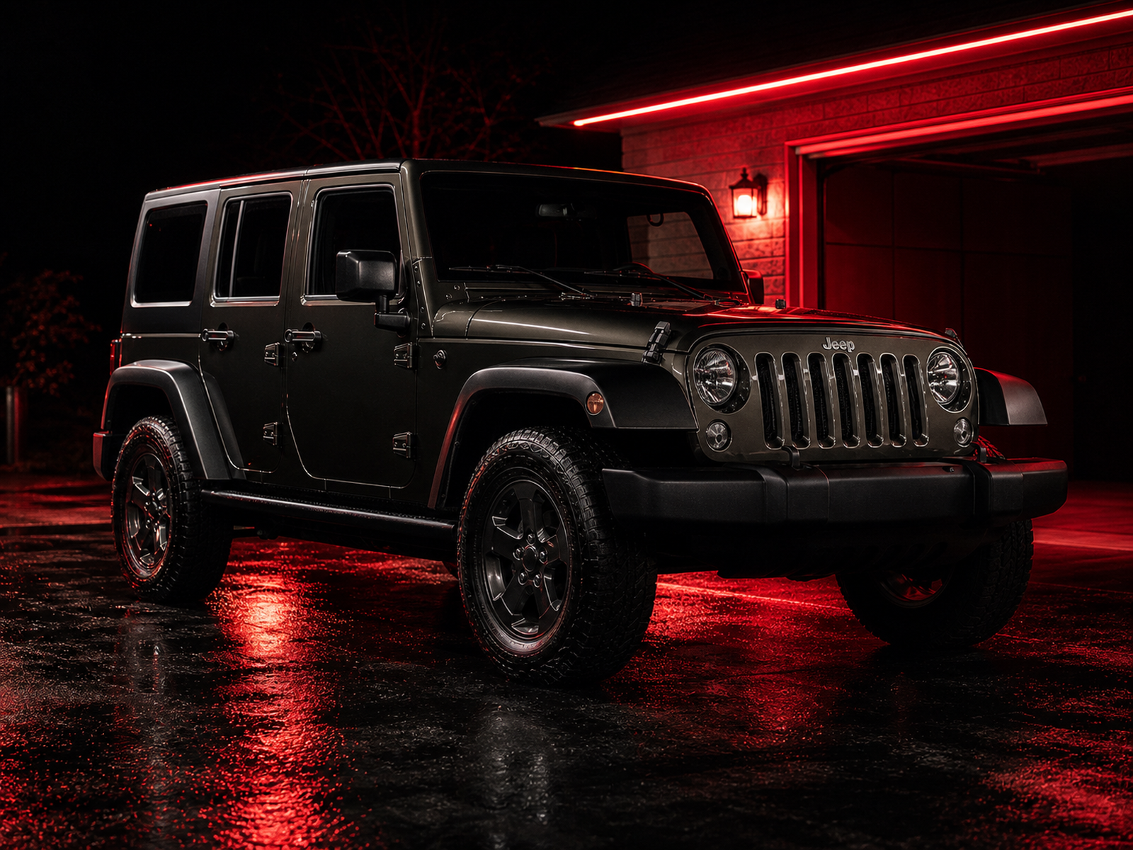 Freshly detailed Jeep Wrangler with clean paint and recognizable Jeep grille